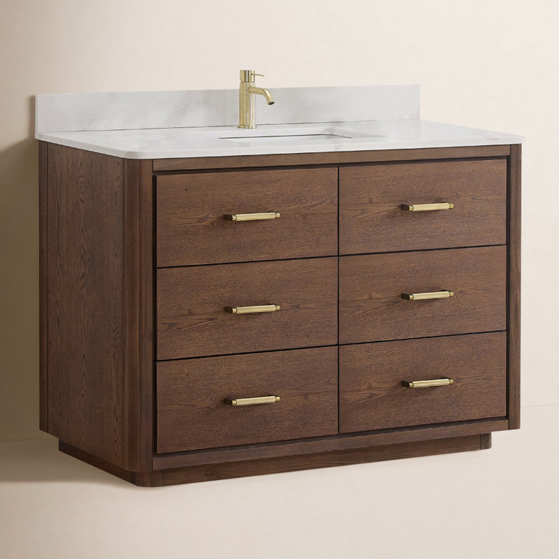 Ensemble de meuble-lavabo simple 48 po Porto, Chêne brun foncé, Or