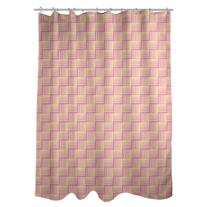 Rideau de douche simple basketweave rayures classic, Rose / Jaune