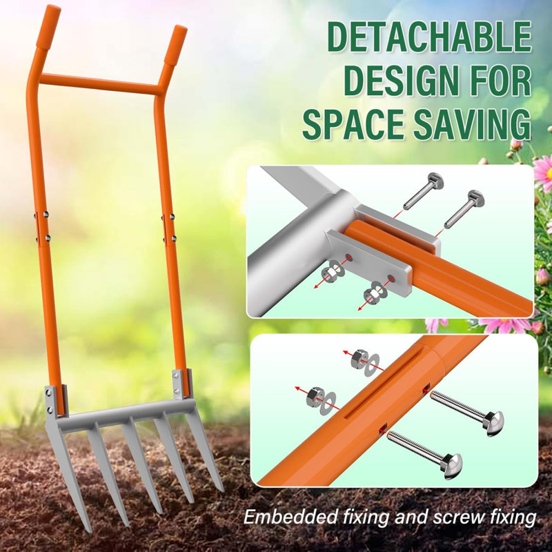 5 Tines Broadfork Fork Garden Tool, Steel Digging Fork, 51cm Working Width, 36cm Tine Length, Ergonomic No Bend Broad Fork For Deep Soil Loosening Aeration, No Dig Garden Spading Cultivator For Vegetable Beds, Backyard Farm Soil Preparation