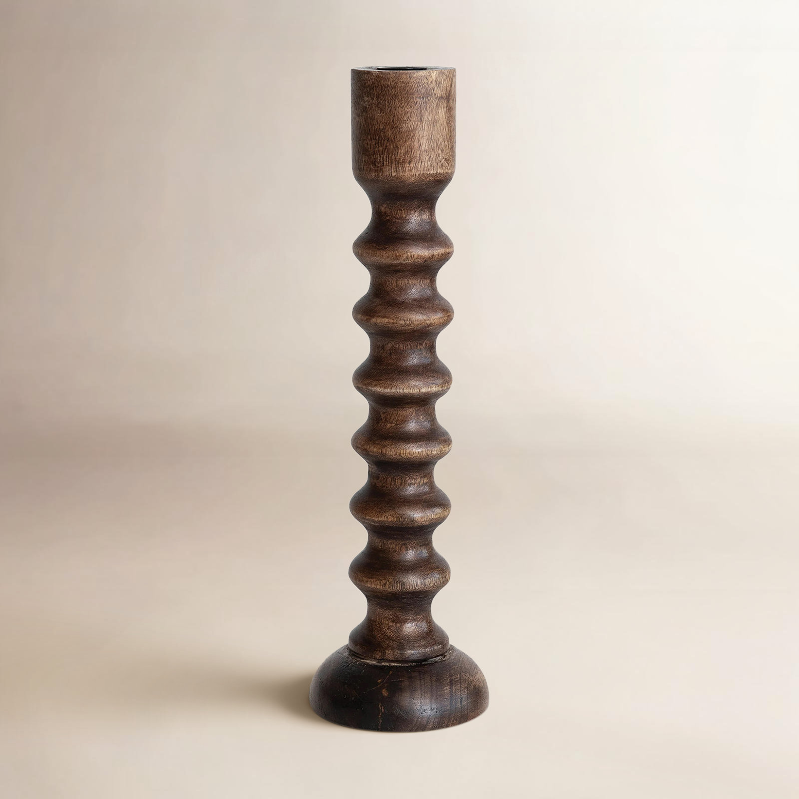 Solid Wood Pillar Candle Holder, Brown, 17" H x 5" W x 5" D