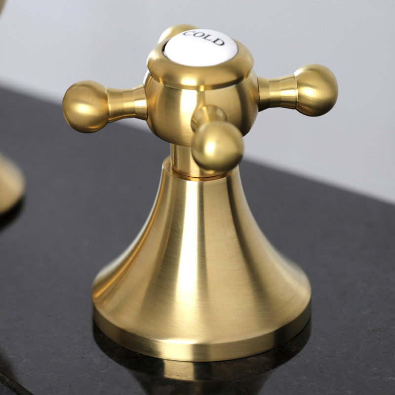 Kingston Brass English Country Two-Handle 3-Hole Deck Mount Widespread Bathroom Faucet with Brass Pop-Up Drain, Brushed Brass