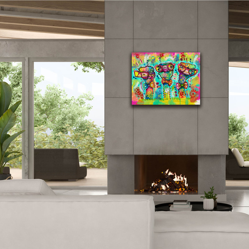 «Cool Ostriches» par Dean Russo, art mural sur toile, H 26 po x l 34 po x P 1,5 po