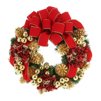 Couronne d'hortensias, ornements et pomme de pin rouge Johnavan