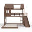 Lit superposé simple au dessus d'une maison double avec échelles, glissières, rangement et garde-robe, naturel profond-100606054