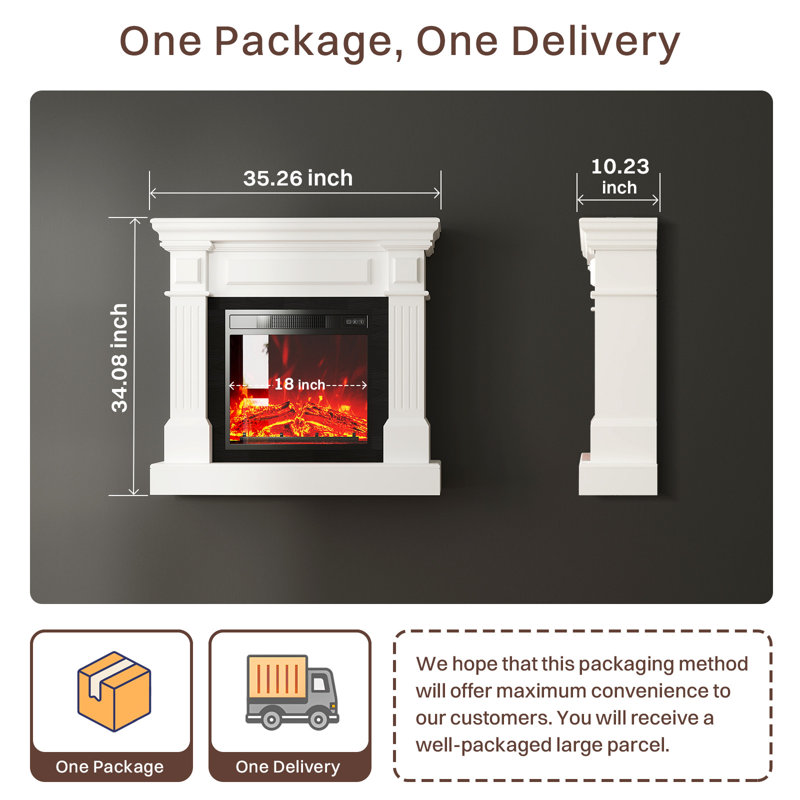 Electric Fireplace with Mantel, Electric Fireplace Insert, With Timer, Remote Control, Adjustable Flame Color, 1400W, 35"