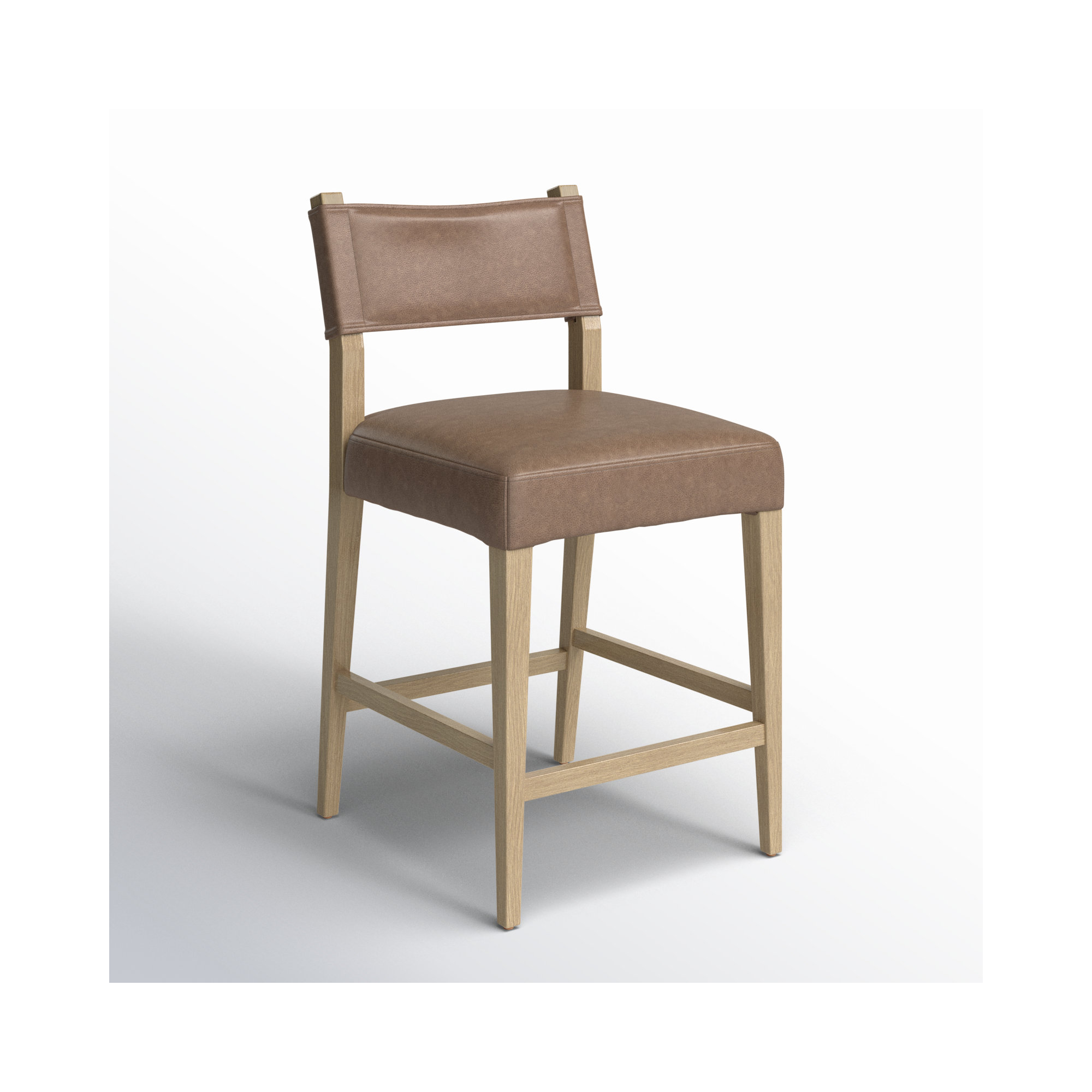 Lorretta Leather Stool, Palermo Cigar/Genuine Leather, Light Oak, Counter Stool (25.98" Seat Height)