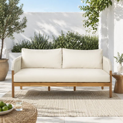 Patio Daybed with Hand-Woven Rope Details and Acacia Wood Frame