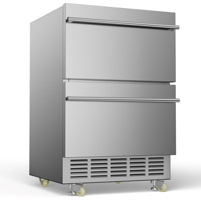 24 Inch Beverage Refrigerator, Fridge Stainless Steel Under Counter Beverage Cooler, 100 Cans Beer Fridge with Built-in and Freestanding Beverage Fridge