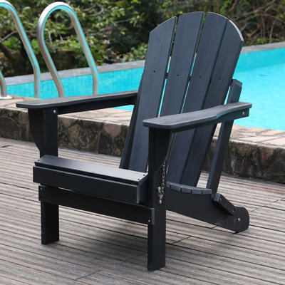 Adirondack Folding Chair With Dual Cup Holders-HDPE All-Weather Outdoor Chairs,Wood-Like Patio Chair For Backyard,Camping,Garden,Pool & Fire Pit