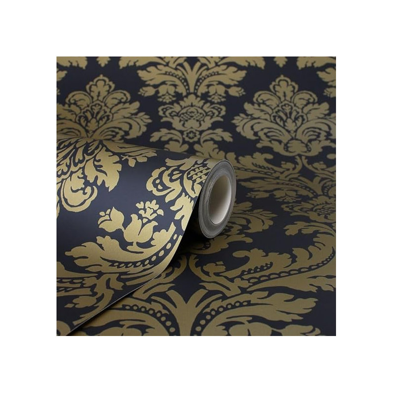 Mattson Black Gold Damask Vintage Floral Metallic Wallpaper 10m x 53cm Roll