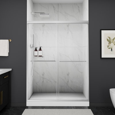50-54"W X 70"H Double Sliding Framed Shower Door  with 1/4"(6MM) Clear SGCC Tempered Explosion-Resistant Glass, Chrome-Colored Aluminum Frame