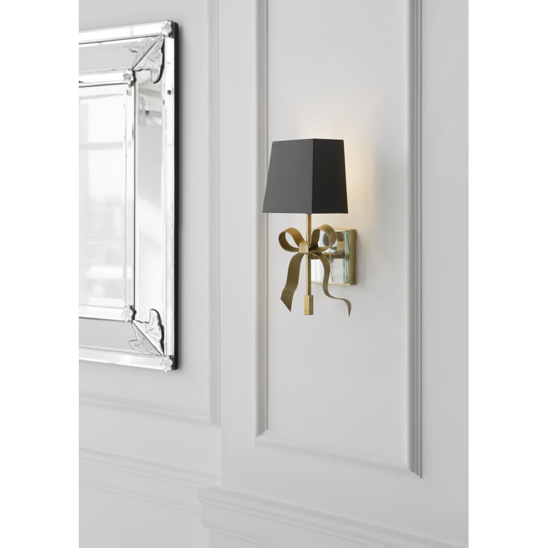 kate spade new york Ellery Gros-Grain Bow Small Sconce, Matte Black, Soft Brass
