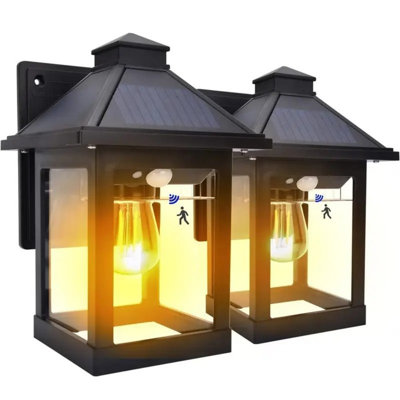 Solar Powered Wall Lanterns Outdoor With 3 Modes, Dusk To Dawn Motion Sensor LED Sconce Lights Waterproof, Exterior Front Porch Security Lamps Wall Mount Patio Fence Decorative Light Fixtures