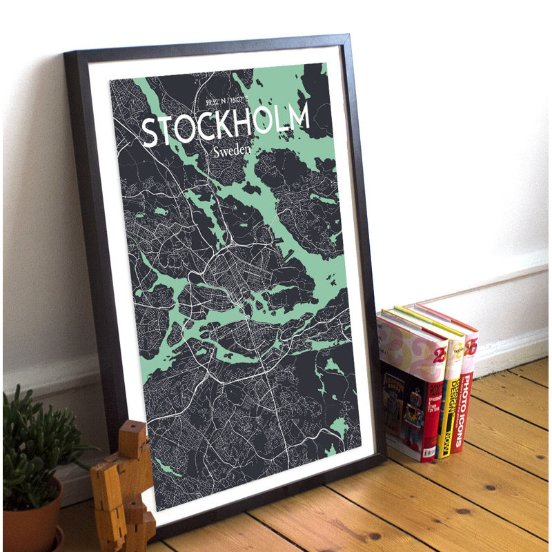 Stockholm City Map - No Frame Print, 60.2 cm H x 27.9 cm W x 0.1 cm D