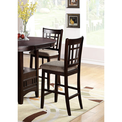 2pcs Counter Height Chairs, Brown Wood Tone, Upholstered Cushion, Dining Two Solid Wood, With Classy Seat Cushion