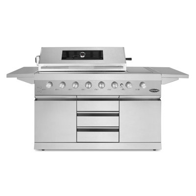 Cosmo 58 in. Newport Collection 6 Burner Gas Grill, Side Griddle, Infrared Rotisserie, Knob LEDs, Stainless Steel