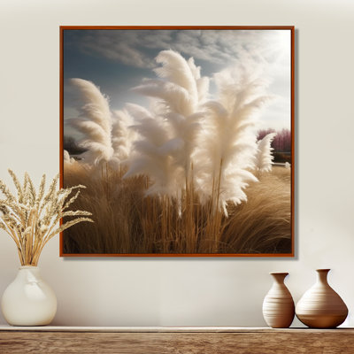 «White Pampas Meadows III», art mural floral