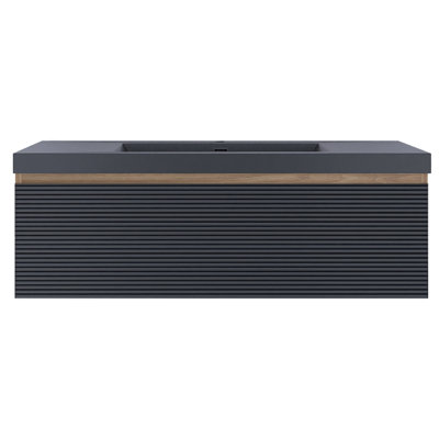 47,24 po X P 19,69 po P 16,14 po Meuble-lavabo mural simple H en chêne mat avec lavabo noir mat