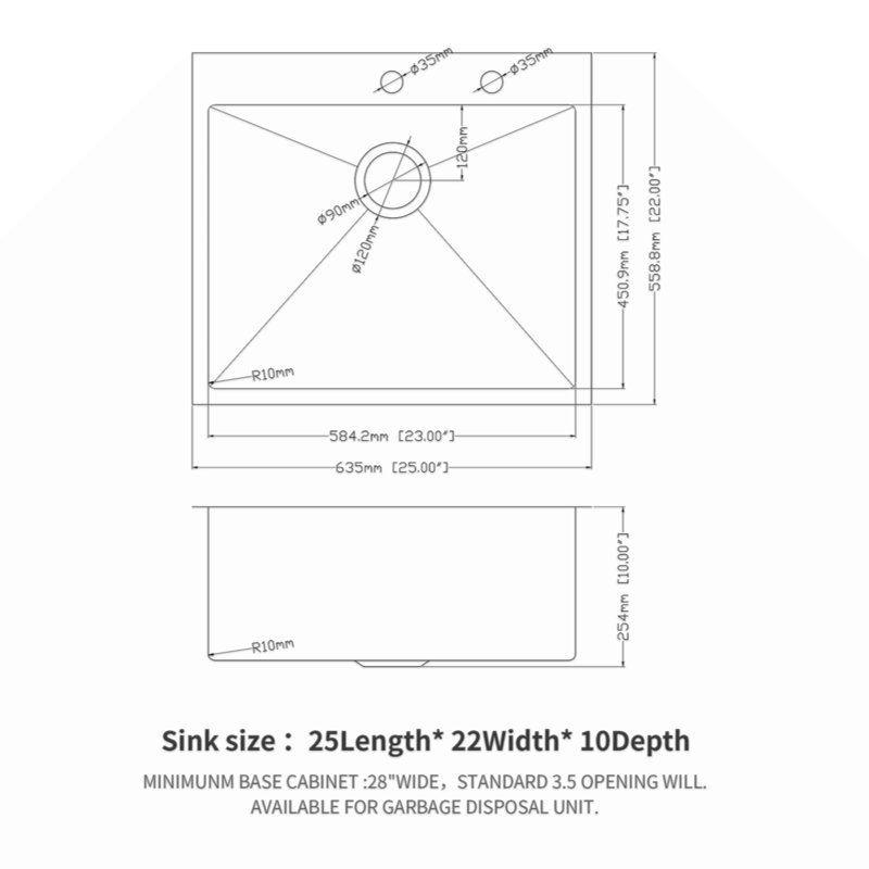 Stainless Steel Drop In Kitchen Sink - 25  Drop-In Topmount Sinks 16 Gauge R10 Tight Radius Deep Single Bowl 25" Basin Sink
