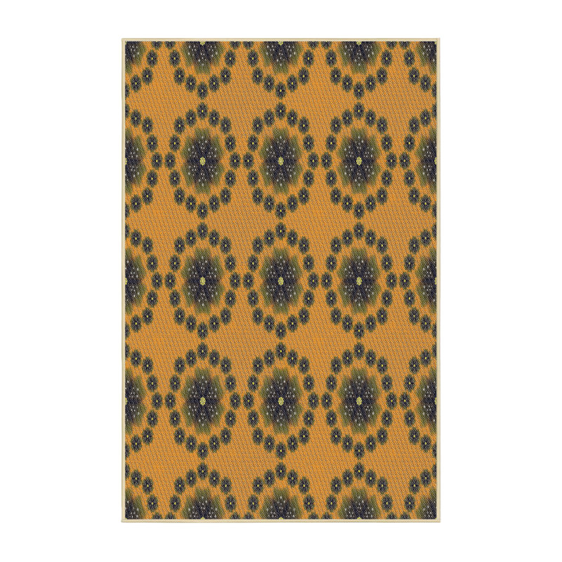 Tapis jaune/vert à motifs, Rectangle 5 pi x 7 pi