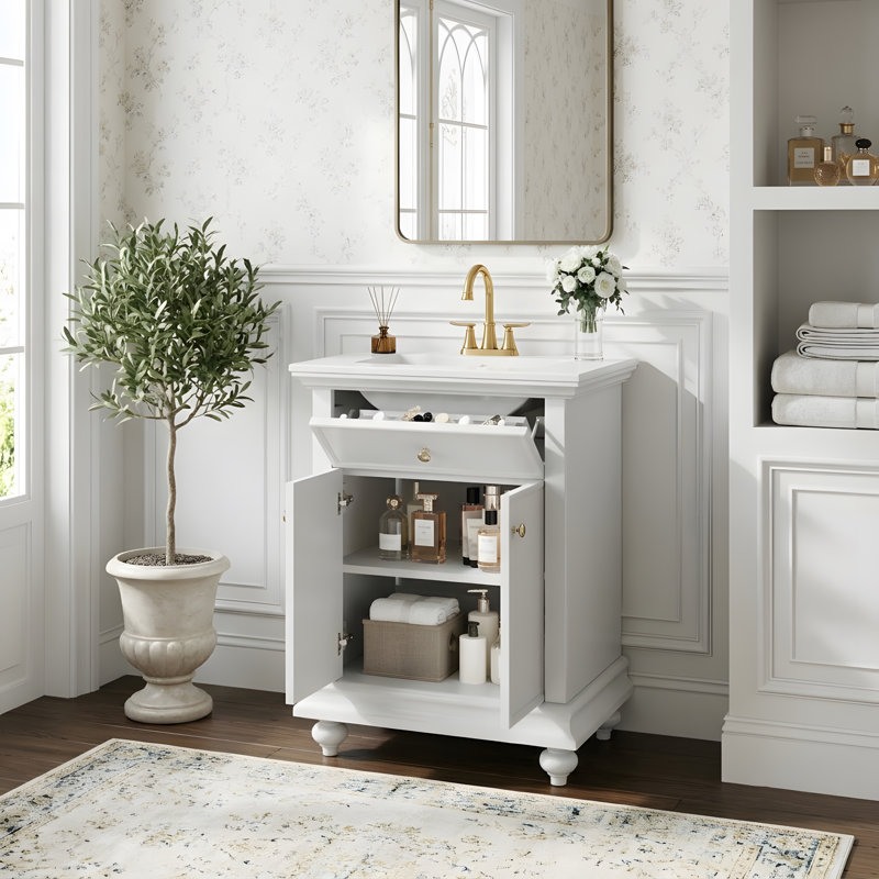 Meuble-lavabo autoportant 24 po avec lavabo et rangement polyvalent, White