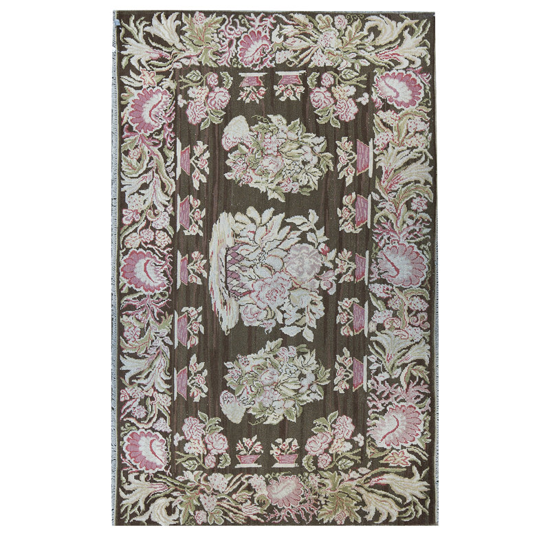 Tapis vert foncé de haute qualité noué à la main
