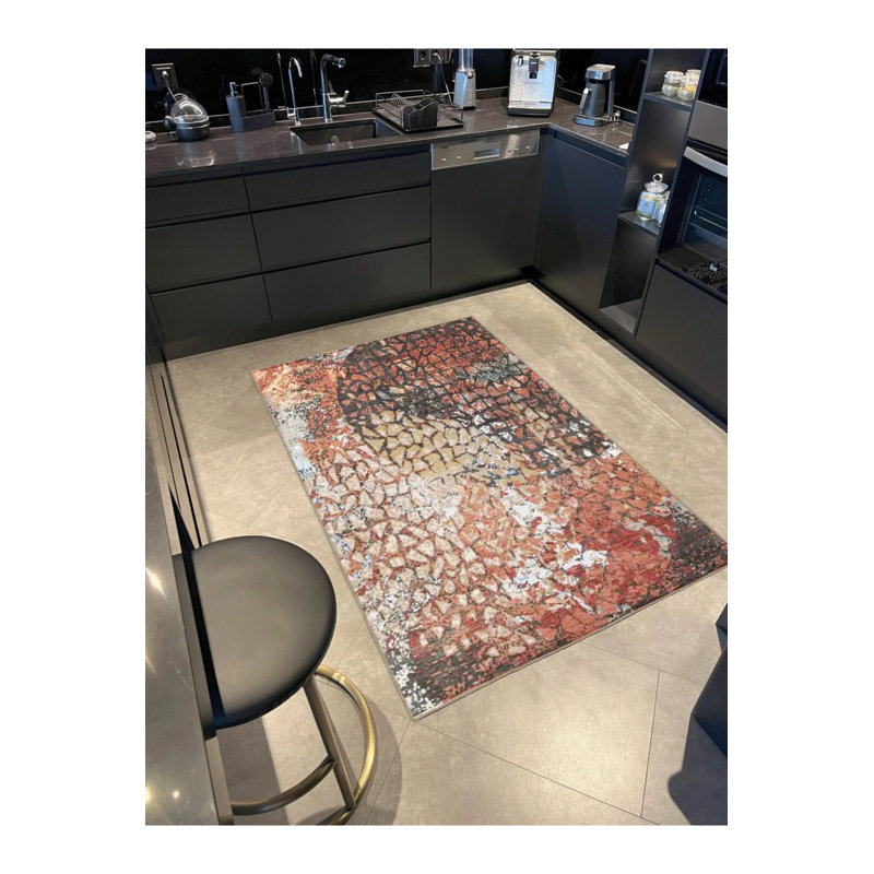 Creative Modern Decorative Carpet With Multicolored Abstract Geometric Pattern, Round 5'