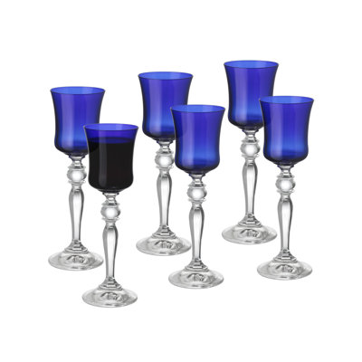 Barski - Blue Colour - Liquor Glass - Set of 6 - Stem - 3 Oz.- Made in Europe