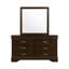 Commode et miroir larges Nim avec garniture moulée, 6 tiroirs, brun foncé-117056028