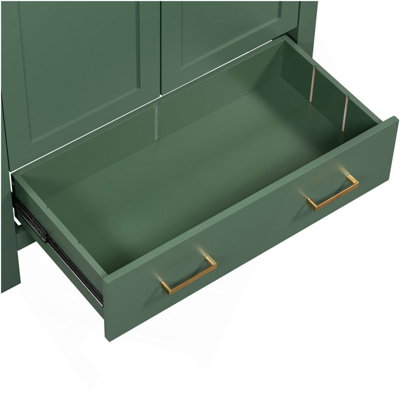 Ensemble de meuble-lavabo vert 60 po avec lavabos doubles (séparés), lavabos doubles en céramique, tablette de rangement et tiroirs séparés (miroir non inclus) - Solution de salle de bain moderne pour salles de bain spacieuses