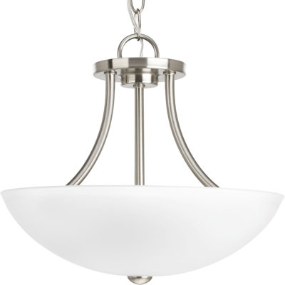 Carilynn 2-Light Brushed Nickel Semi-Flush Mount Convertible Light with Etched Glass Shade