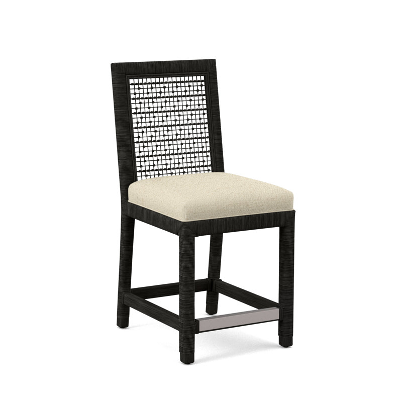 Pine Isle 24" Counter Stool, Sunbrella Beige Pinstripe; 6205-74, Antique Black