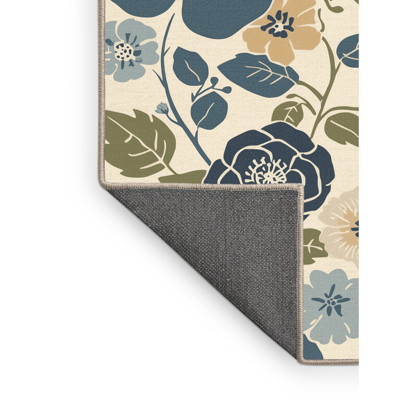 Tapis beige moelleux moelleux à motif floral Eichhorn Cottage, Rond 4 pi