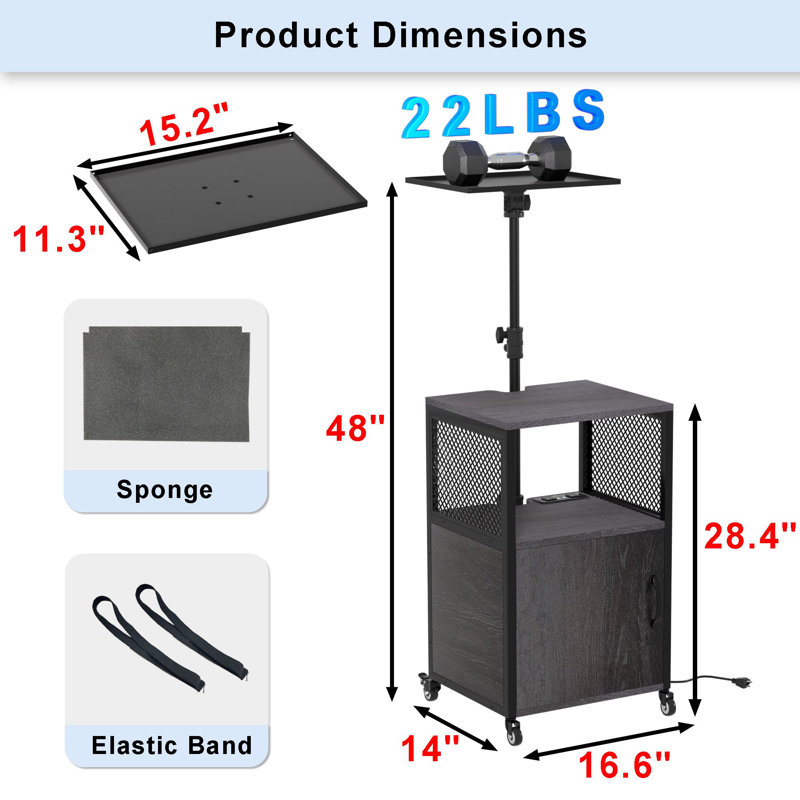 Adjustable Height Black MDF and Steel Projector Cart