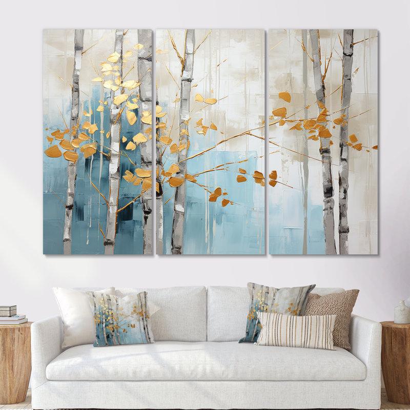 Ensemble de décorations murales en bambou bleu et doré Zen Moment, Toile tendue, H 32 po x l 48 po x P 1 po