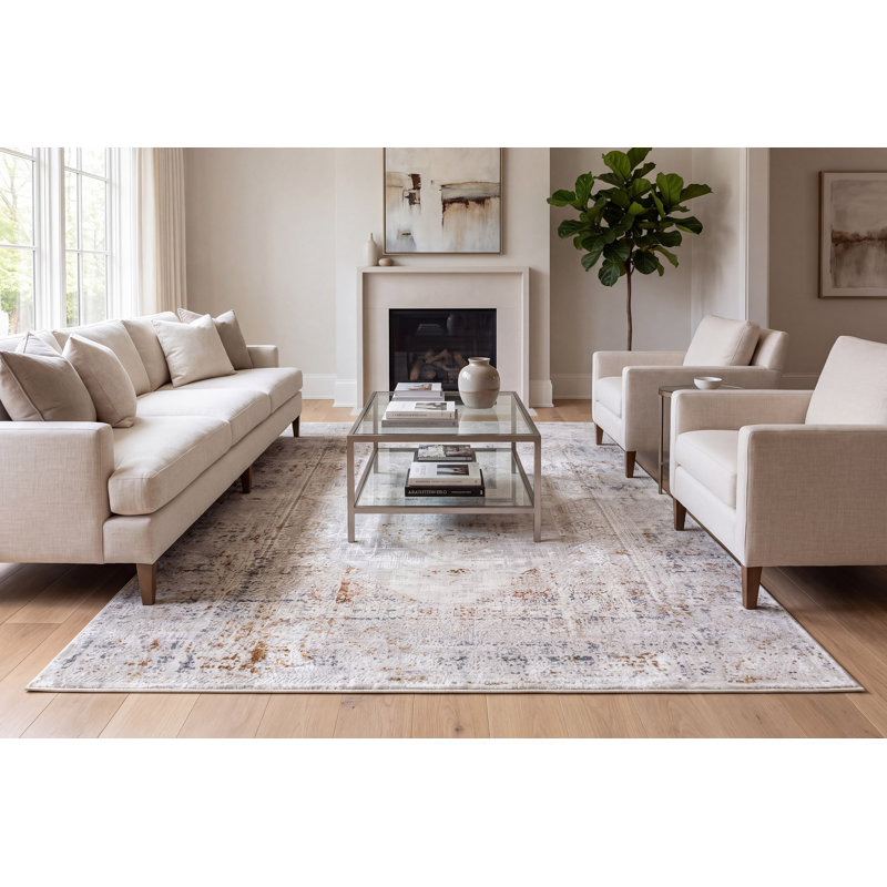 Tapis ivoire / gris Hayaa, Rectangle 9 pi 2 po x 12 pi