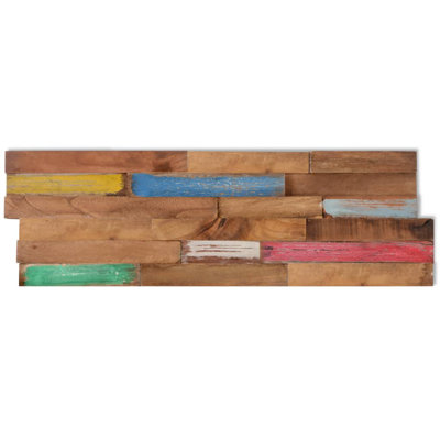 Mylee Wall Cladding Panels 18 x 57cm Wood Mosaic Tile in Brown/Blue