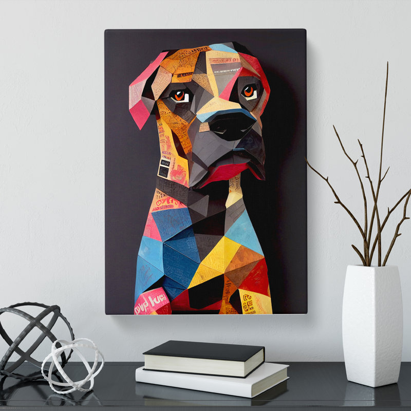 Boxer Dog Paper Mache Vol.2 - Wrapped Canvas, 50cm H x 35cm W x 3cm D