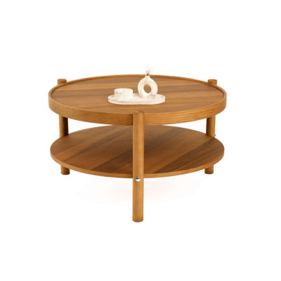 Solid Wood Round 2-Tier Coffee Table – 31" Diameter – Oak/Walnut