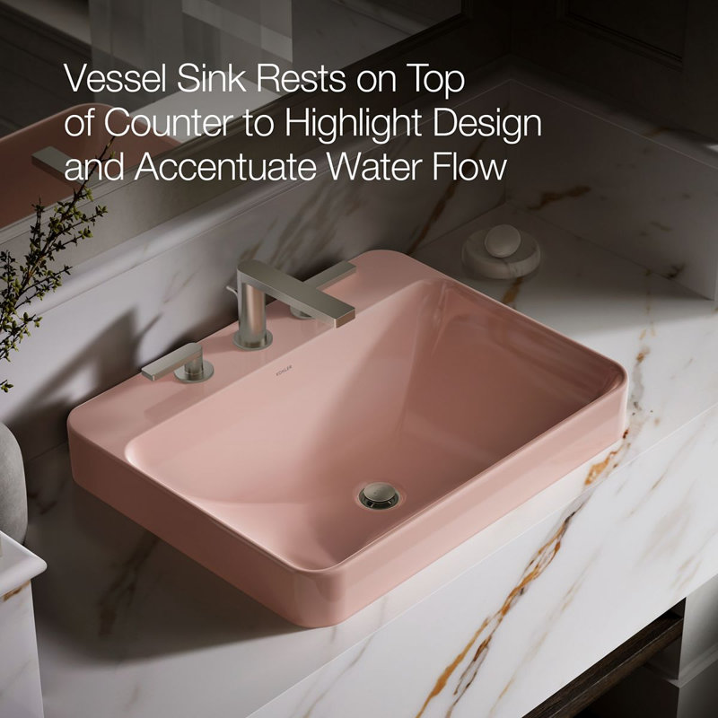 Vox Vitreous China Rectangular Vessel Bathroom Sink with Overflow, Peach Blow, 3