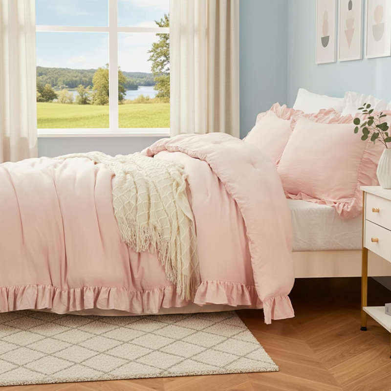 Perruque de couette simple avec dépliants, 2 pièces, en microfibre douce délavée, légère et spongieuse, pour toutes les saisons, dans un style rustique français classique