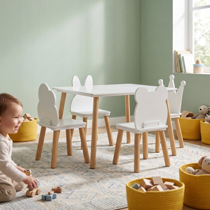 Ensemble de table et de chaises pour enfants, ensemble de table de jeu ou d'activité en bois, blanc