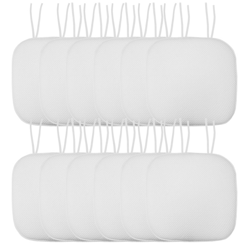 Honeycomb Memory Foam Non-Slip 16" x 16" Chair Cushion Pad with Ties, White, 6