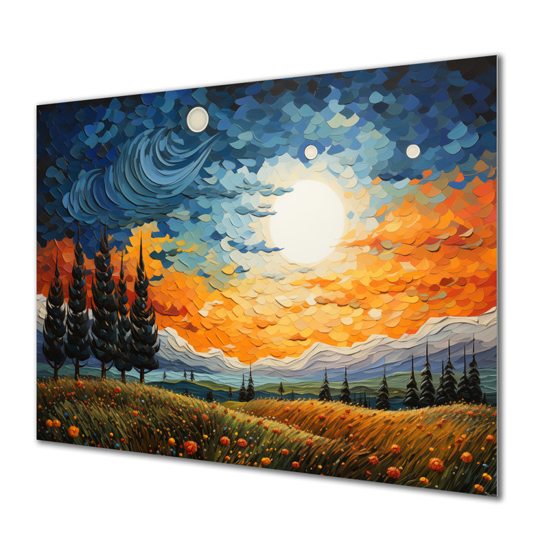 «The Swaying Cypress Pointillism» - Vangogh, décor métallique traditionnel, H 34 po x l 44 po