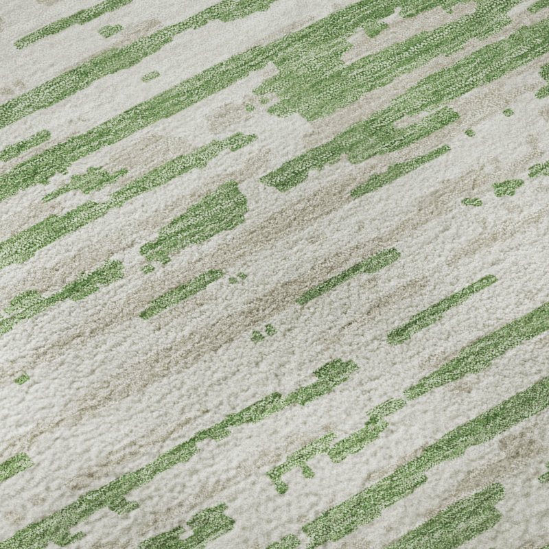 Premium Machine Washable Prisco Green Rug, Rectangle 3' x 5'