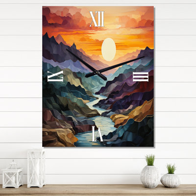 Paysage audacieux orange et bleu sarcelle - Très grandes horloges murales modernes