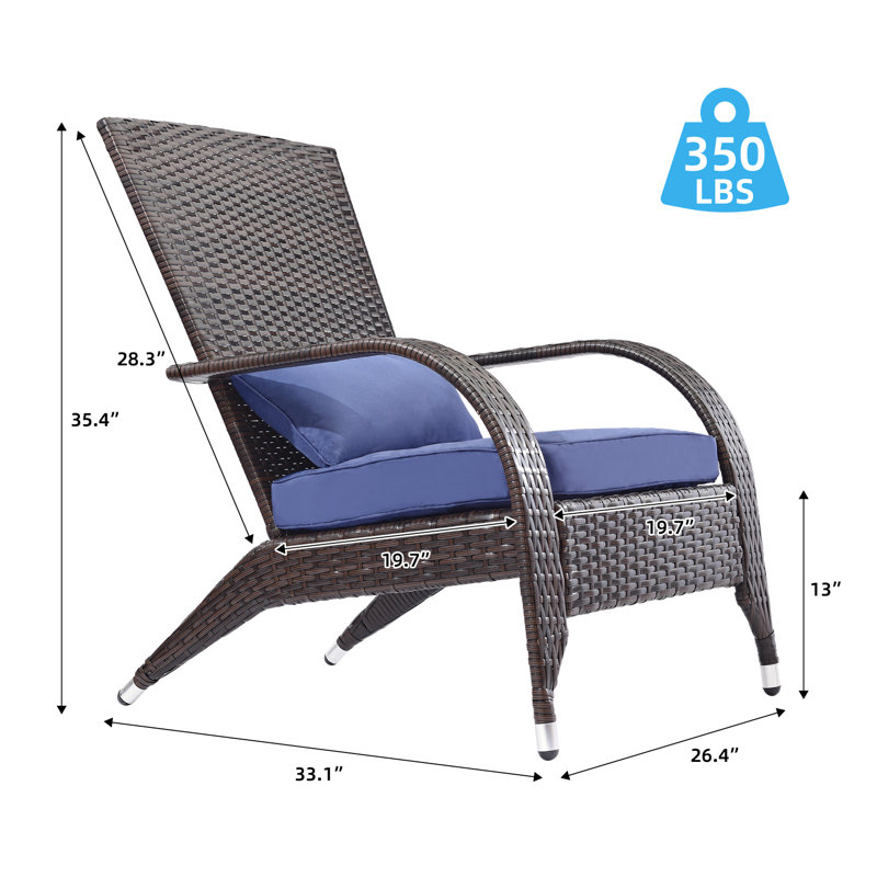 Chaise Adirondack en osier Jayleeana, Structure brune / Coussin bleu marine