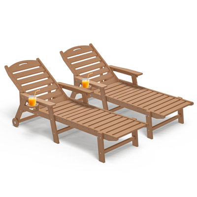 Oversized HDPE Chaise Lounges – Adjustable 5-Position Outdoor Recliners with Wheels & Cup Holders, Weather-Resistant for Patio, Pool, Garden