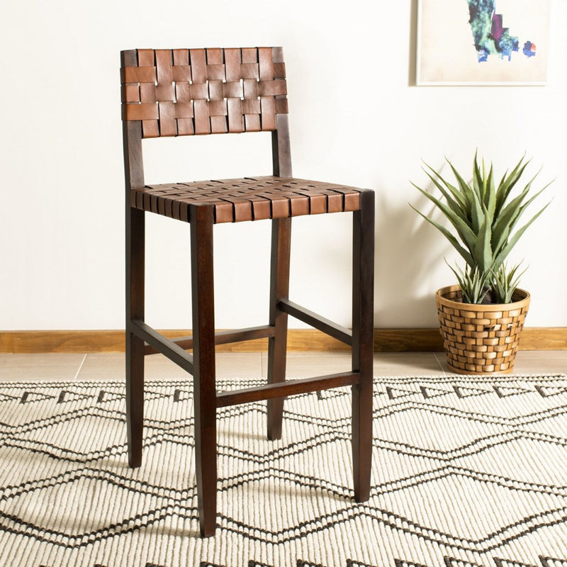 Tabouret de bar en bois massif et cuir tressé, Tabouret de bar (siège d’une hauteur de 30 po)