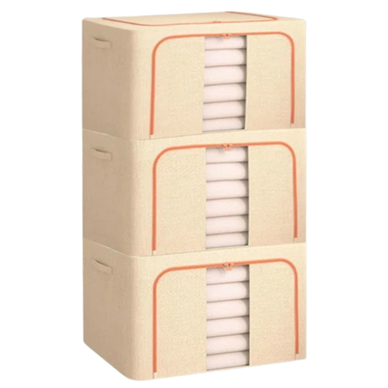 Ensemble de bacs de rangement pliables en tissu, Beige